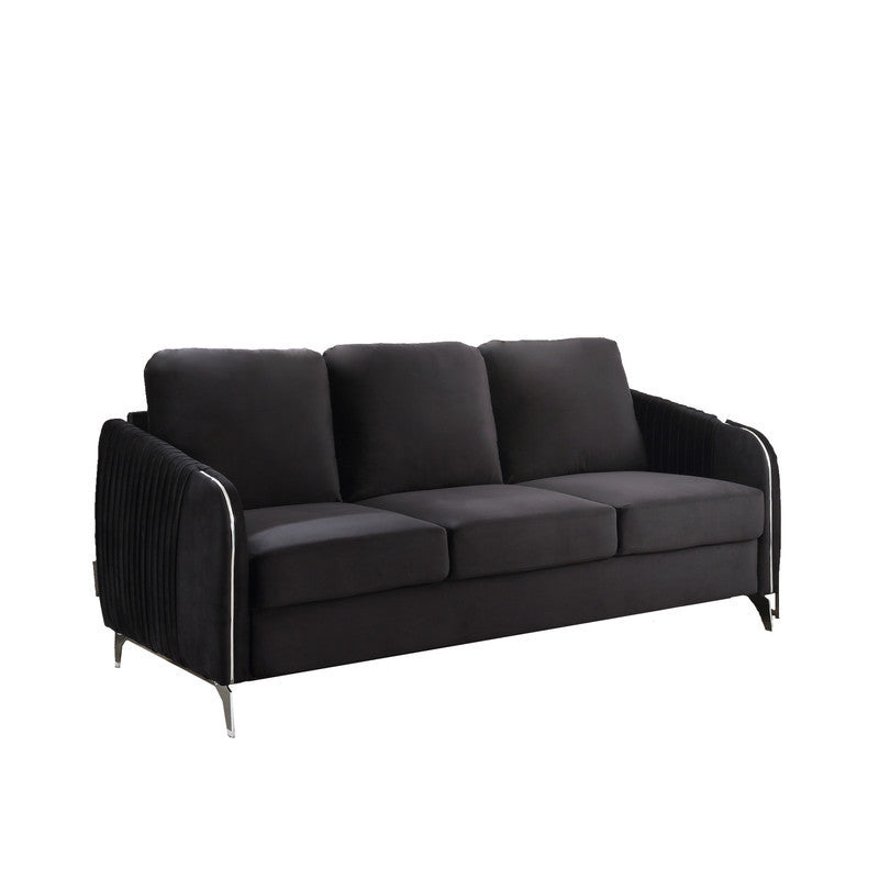 Hathaway Black Velvet Fabric Sofa Loveseat Living Room Set Home Elegance USA