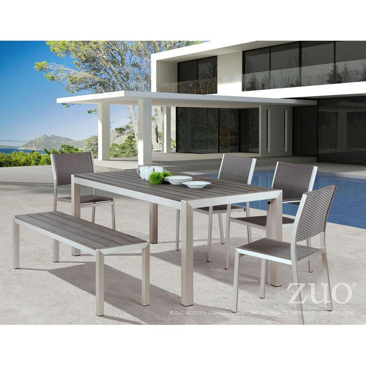 Zuo Metropolitan Double Bench Brushed Aluminum