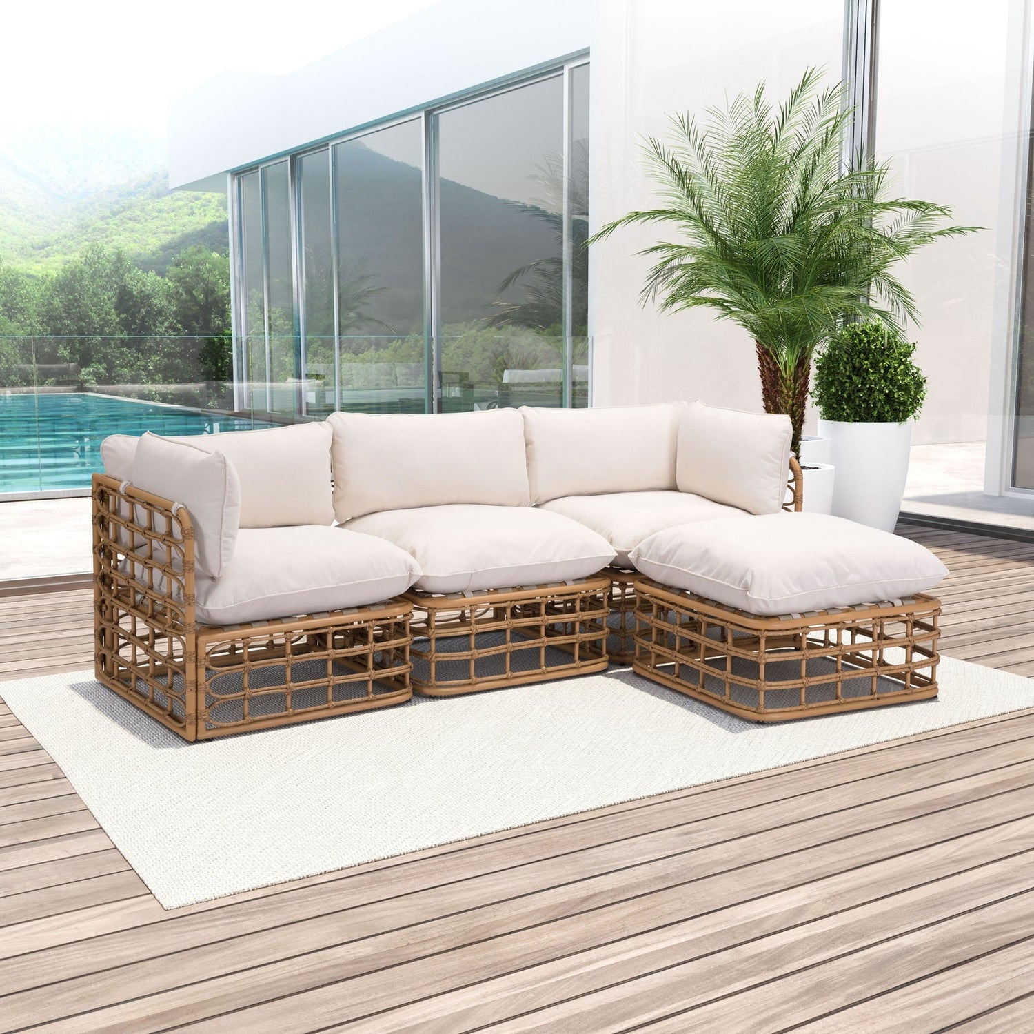 Zuo Kapalua Ottoman Beige & Natural