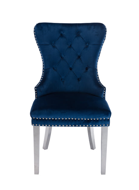 Simba Stainless Steel 2 Piece Chair Finish with Velvet Fabric in Blue - Home Elegance USA