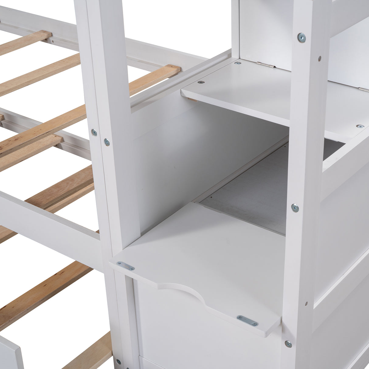 Twin-Over-Twin Bunk Bed with Twin Size Trundle and 3 Storage Stairs,White(OLD SKU :LP000064AAK) - Home Elegance USA