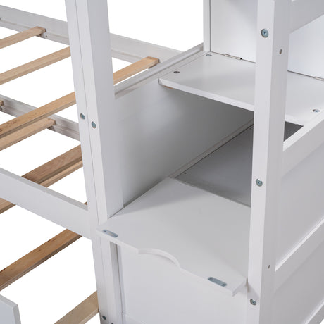 Twin-Over-Twin Bunk Bed with Twin Size Trundle and 3 Storage Stairs,White(OLD SKU :LP000064AAK)