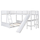 Twin over Full Bunk Bed with Twin Size Loft Bed with Desk and Slide,Full-Length Guardrail, White - Home Elegance USA