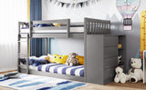 Twin over Twin Bunk Bed with 4 Drawers and 3 Shelves-Gray（OLD SKU: LP000067AAE） - Home Elegance USA