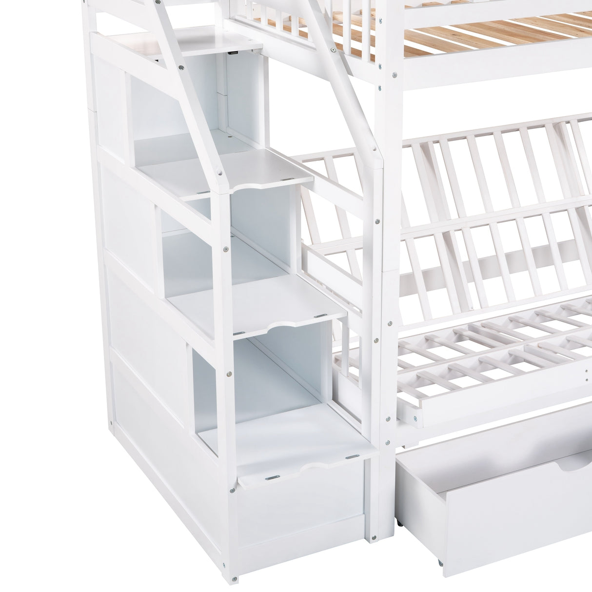 Twin over Full Bunk Bed with Two Drawers and Staircase, Down Bed can be Converted into Daybed,White Home Elegance USA