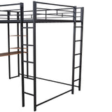 Full Size Metal Loft Bed with 2 Shelves and one Desk ,Black (Old SKU: LP000191AAB )