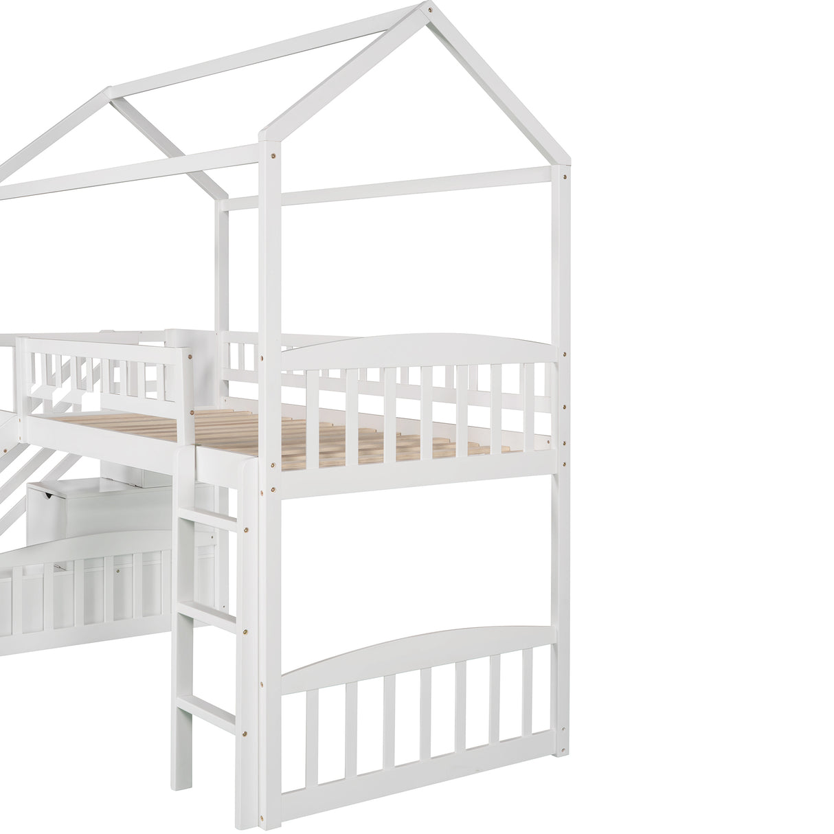 Twin Loft Bed with Two Drawers and Slide, House Bed with Slide, White (Old SKU: LP000130AAK) - Home Elegance USA