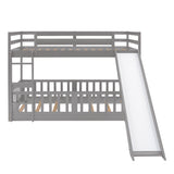 Twin Over Twin Bunk Bed with Slide and Ladder, Gray（Old SKU:LP000009AAE） - Home Elegance USA