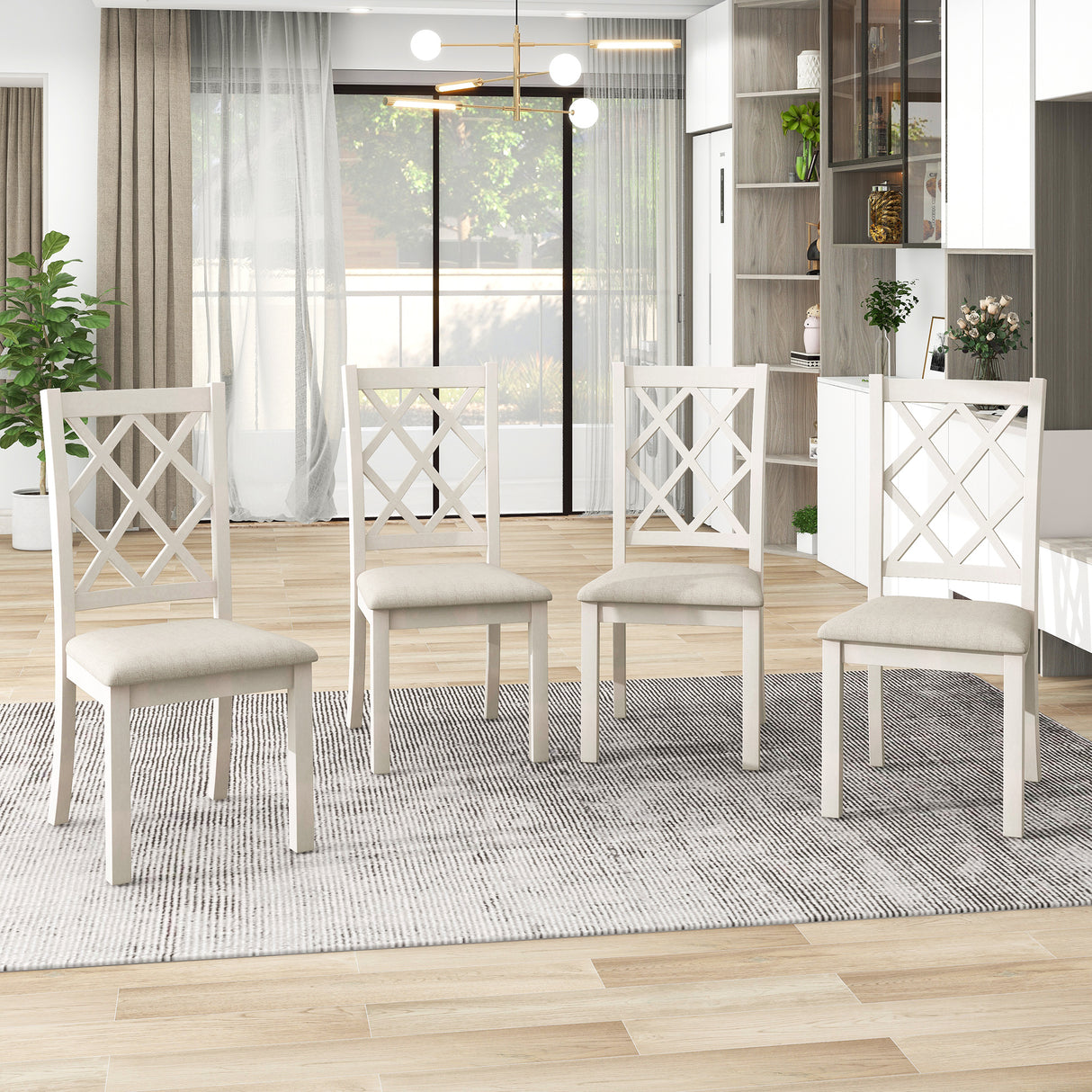 TOPMAX Mid-Century Solid Wood 5-Piece Round Dining Table Set, Kitchen Table Set with Upholstered Chairs for Small Places, Walnut Table+Beige Chair - Home Elegance USA