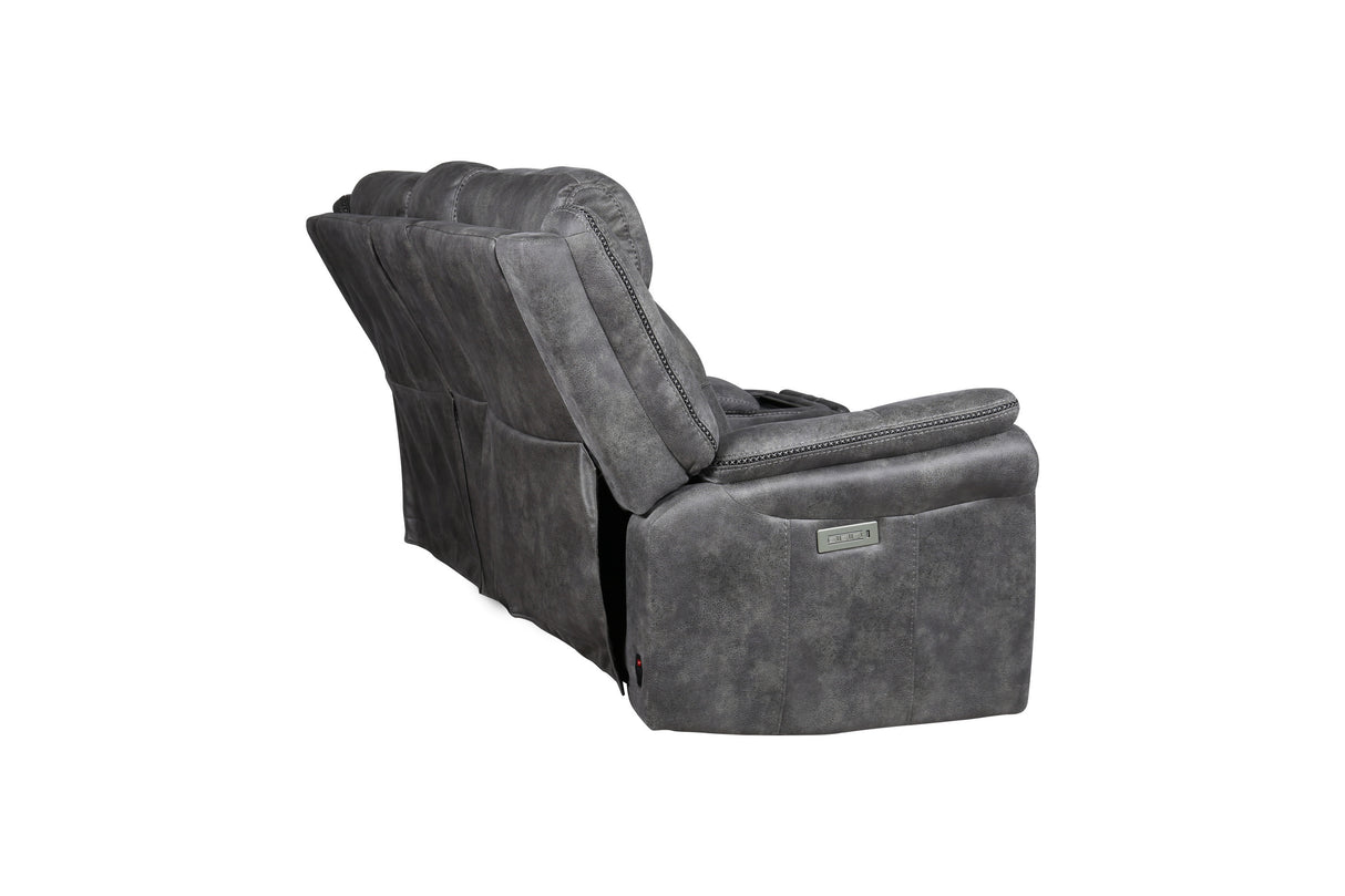 Transitional Console Loveseat - Gray Faux-Suede, Power Footrest, Power Headrest - Concealed Cupholders, Built-In Console - Comfortable and Durable Design Home Elegance USA