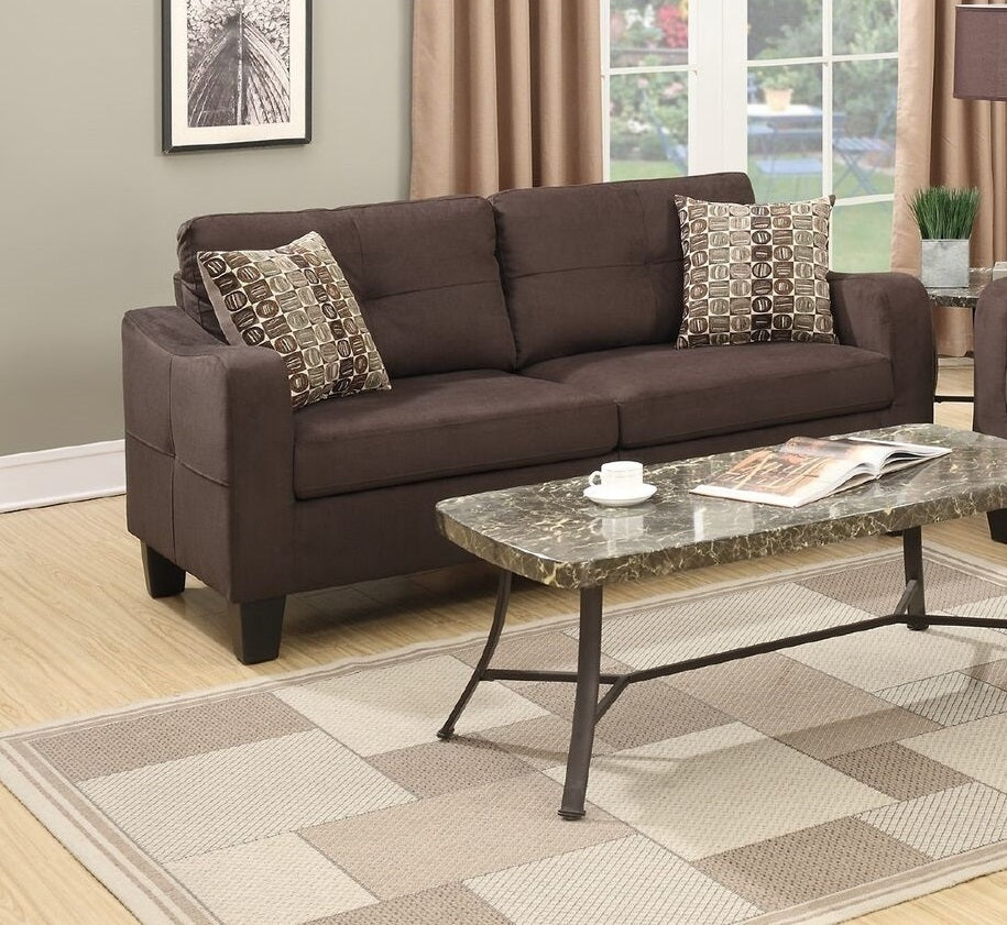 Living Room Furniture 2pc Sofa Set Chocolate Polyfiber Sofa And Loveseat w pillows Cushion Couch Home Elegance USA