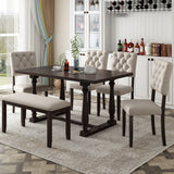 TREXM 6-Piece Dining Table and Chair Set with Special-shaped Legs and Foam-covered Seat Backs&Cushions for Dining Room (Espresso) - Home Elegance USA