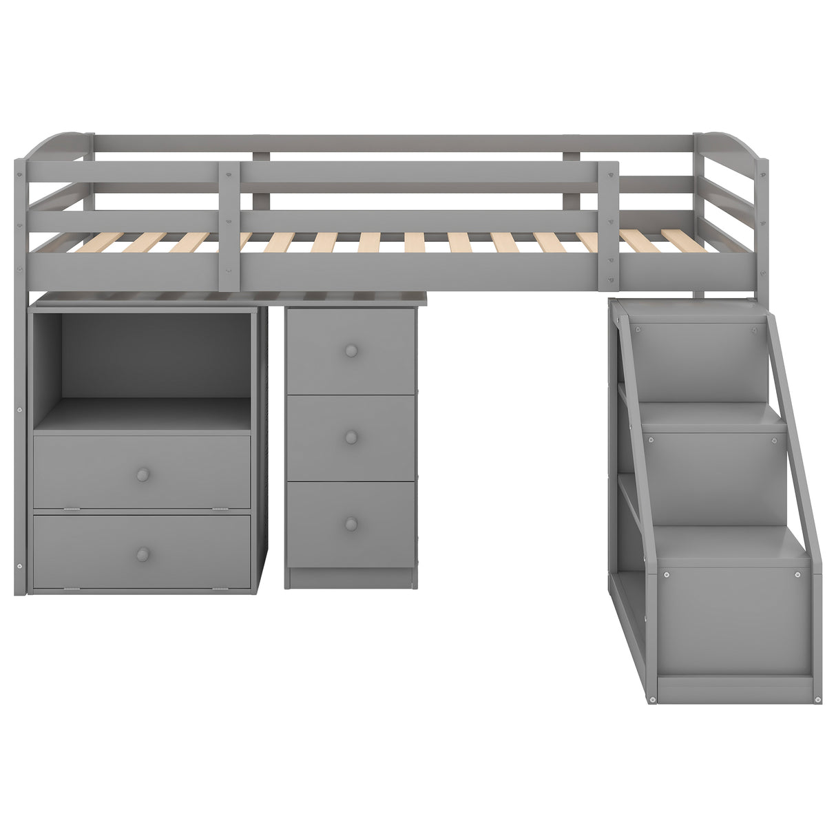 Twin Size Loft Bed with Multifunctional Movable Built-in Desk and and Staircase,Gray(OLD SKU:GX000925AAK) - Home Elegance USA