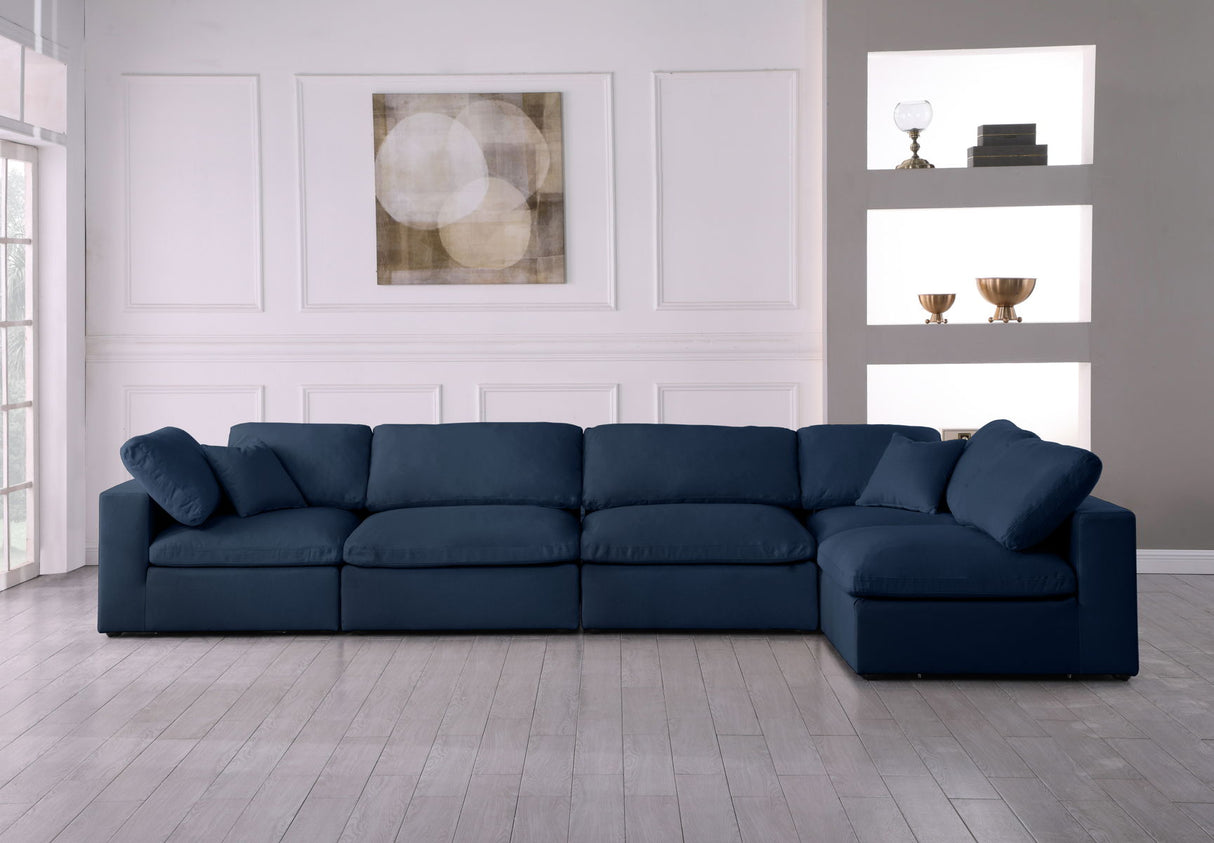 Serene - Cloud Modular Sectional 5 Piece - Navy - Fabric - Home Elegance USA