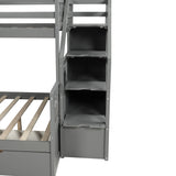 Twin over Full Bunk Bed with Drawers,Storage and Slide, Multifunction, Gray - Home Elegance USA