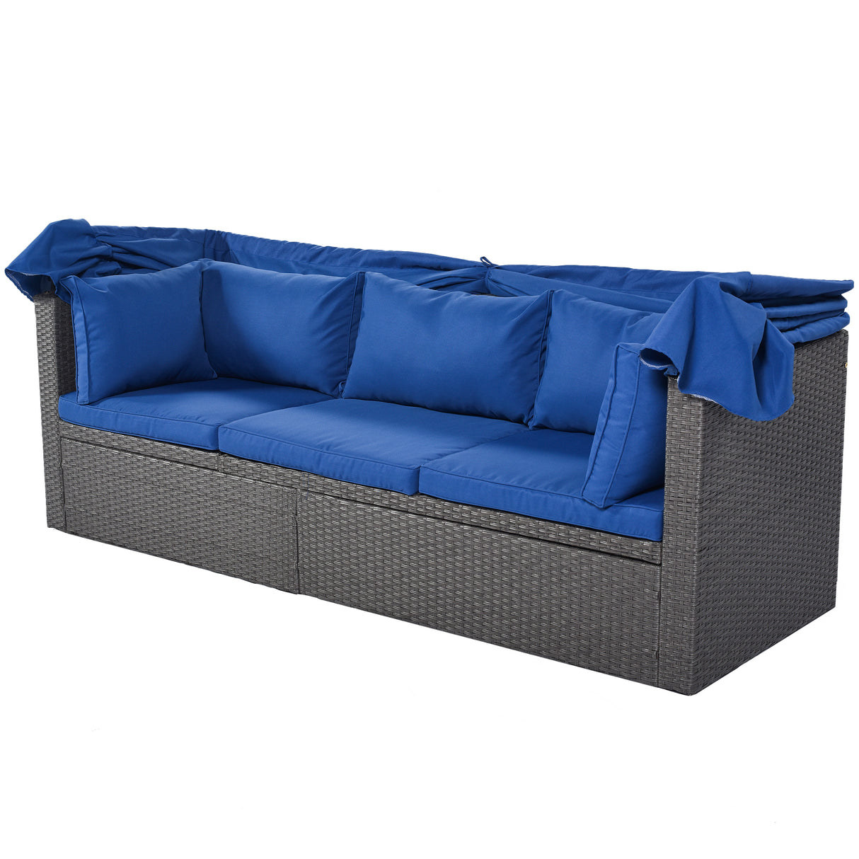 U_Style Outdoor Patio Rectangle Daybed with Retractable Canopy,  Wicker Furniture Sectional Seating with Washable Cushions, Backyard, Porch（As same as WY000263AAV） - Home Elegance USA