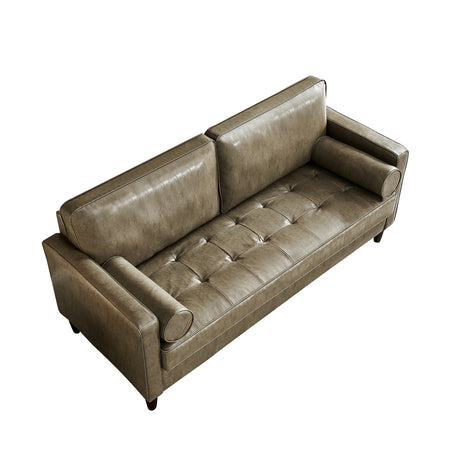 Modern Mid-Century Vegan Leather Sofa （Khaki） - Home Elegance USA