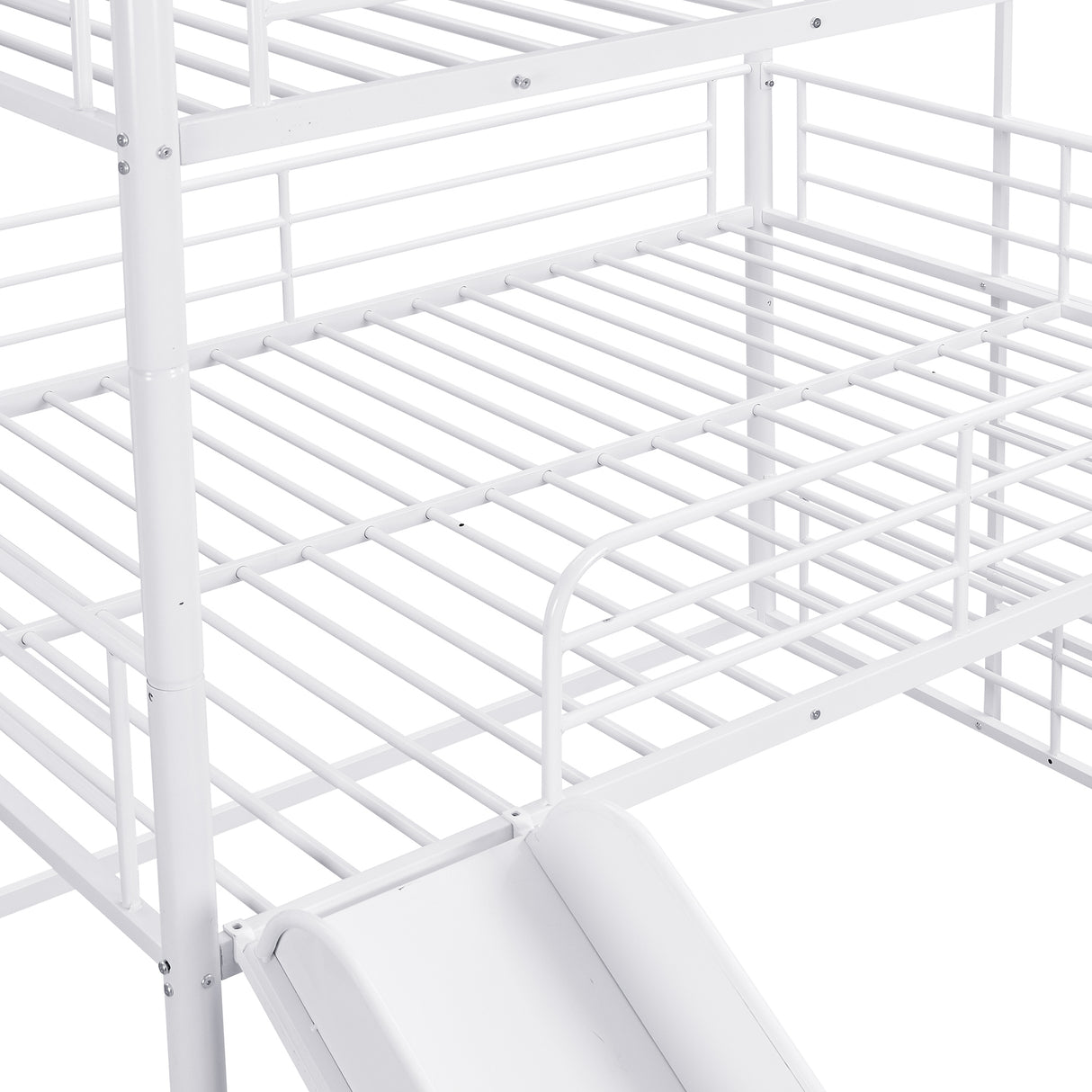 Full Size Metal Bunk Bed with Ladders and Slide, Divided into One Platform and Loft Bed, White - Home Elegance USA