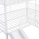 Full Size Metal Bunk Bed with Ladders and Slide, Divided into One Platform and Loft Bed, White - Home Elegance USA