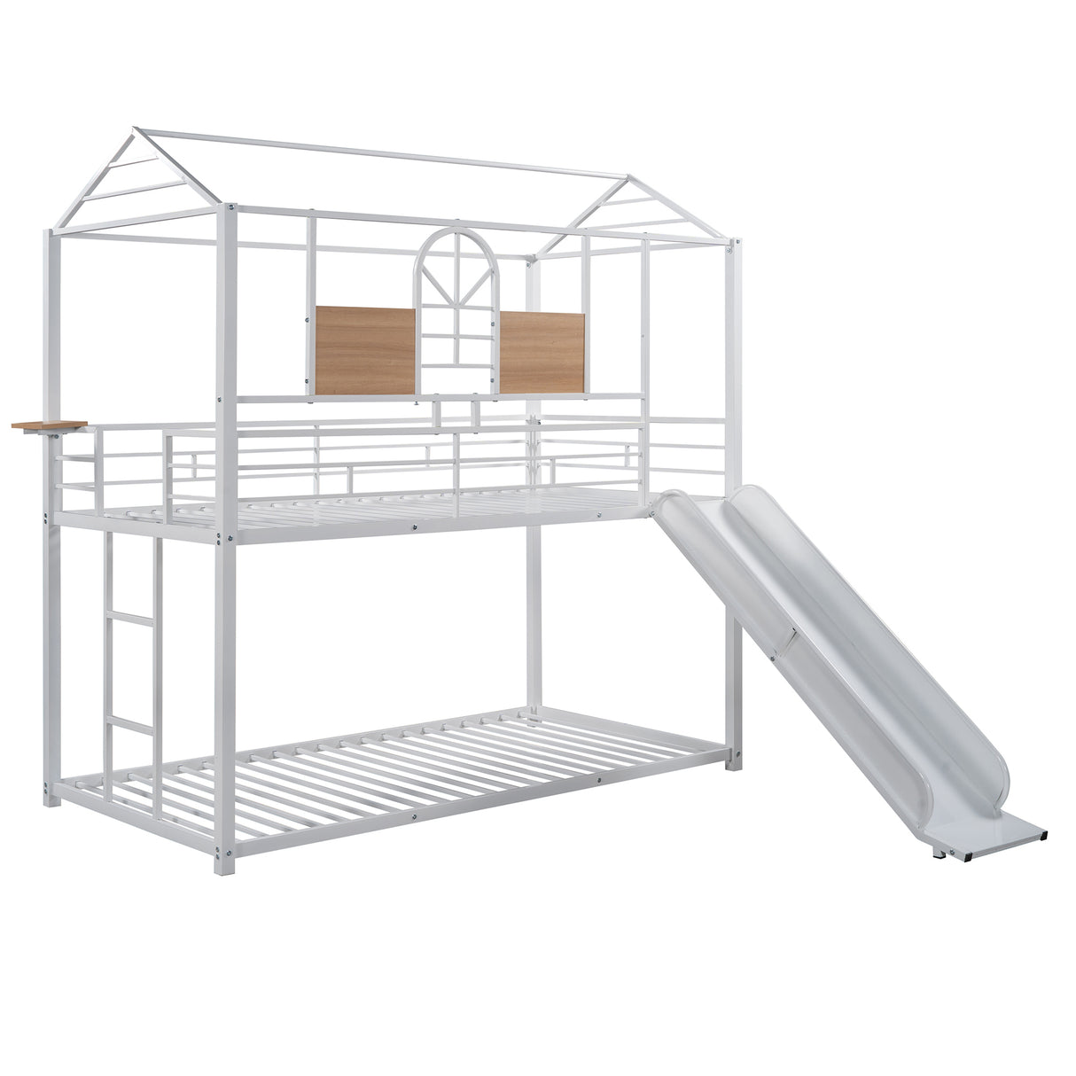 Twin Over Twin Metal Bunk Bed ,Metal Housebed With Slide,Three Colors Available.(White with White  Slide)(OLD SKU :LP000095AAK) - Home Elegance USA