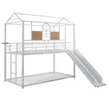 Twin Over Twin Metal Bunk Bed ,Metal Housebed With Slide,Three Colors Available.(White with White  Slide)(OLD SKU :LP000095AAK) - Home Elegance USA