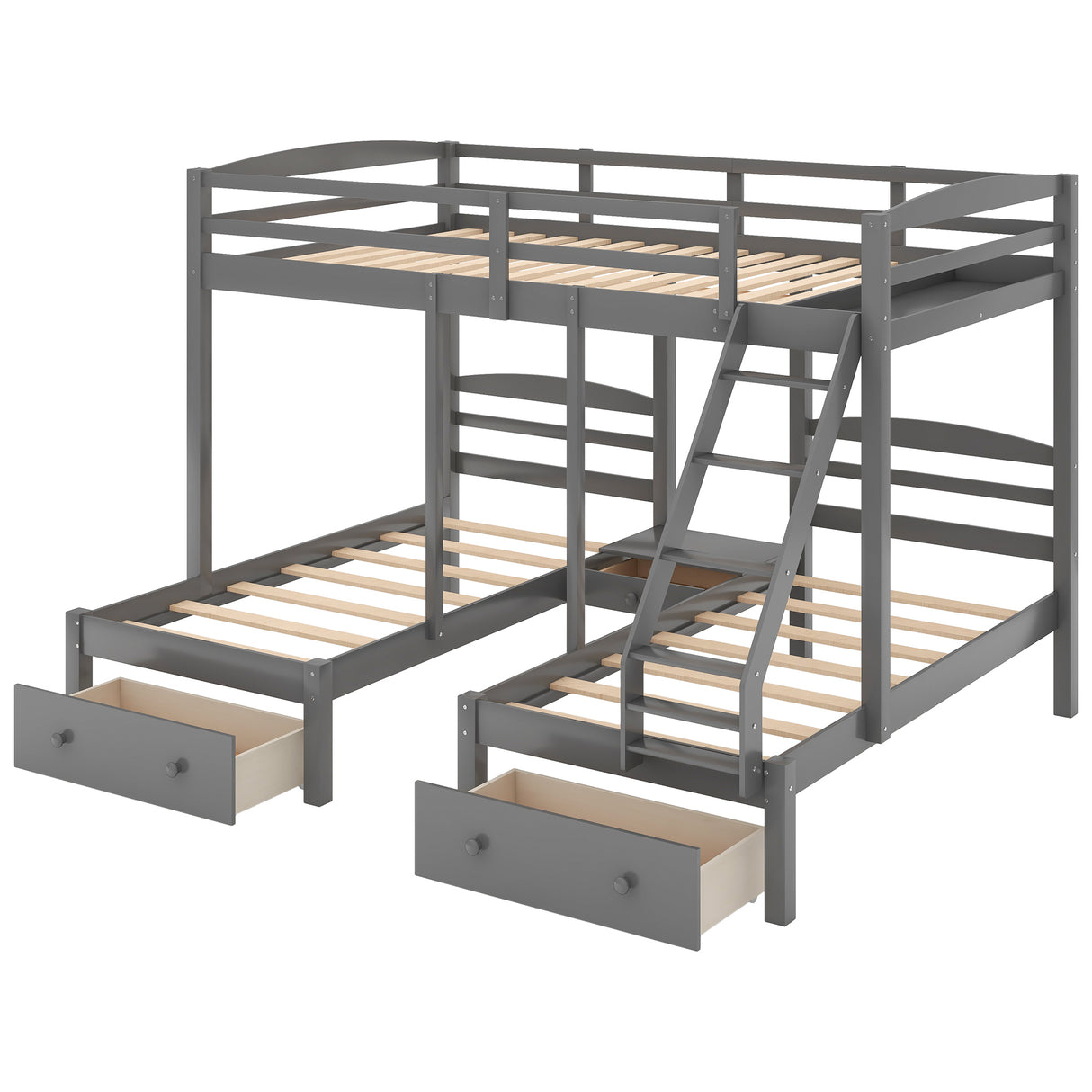 Full over Twin & Twin Bunk Bed,Triple Bunk Bed with Drawers, Gray - Home Elegance USA