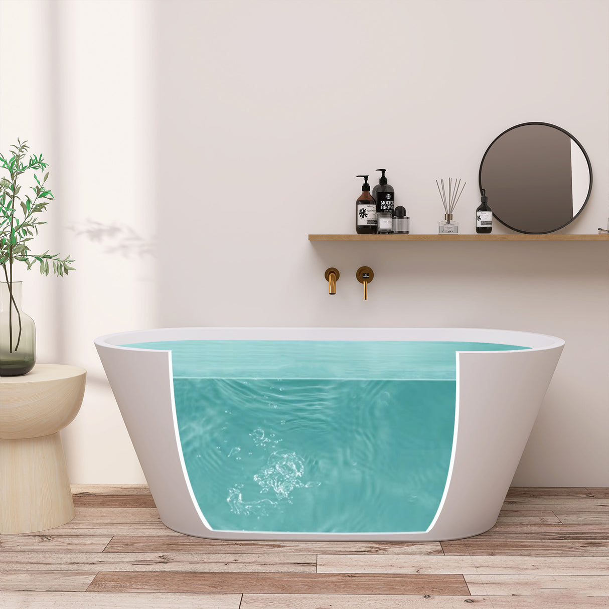 51" Acrylic Free Standing Tub - Classic Oval Shape Soaking Tub, Adjustable Freestanding Bathtub with Integrated Slotted Overflow and Chrome Pop - up Drain Anti - clogging Gloss White - W99564644 - image - 4