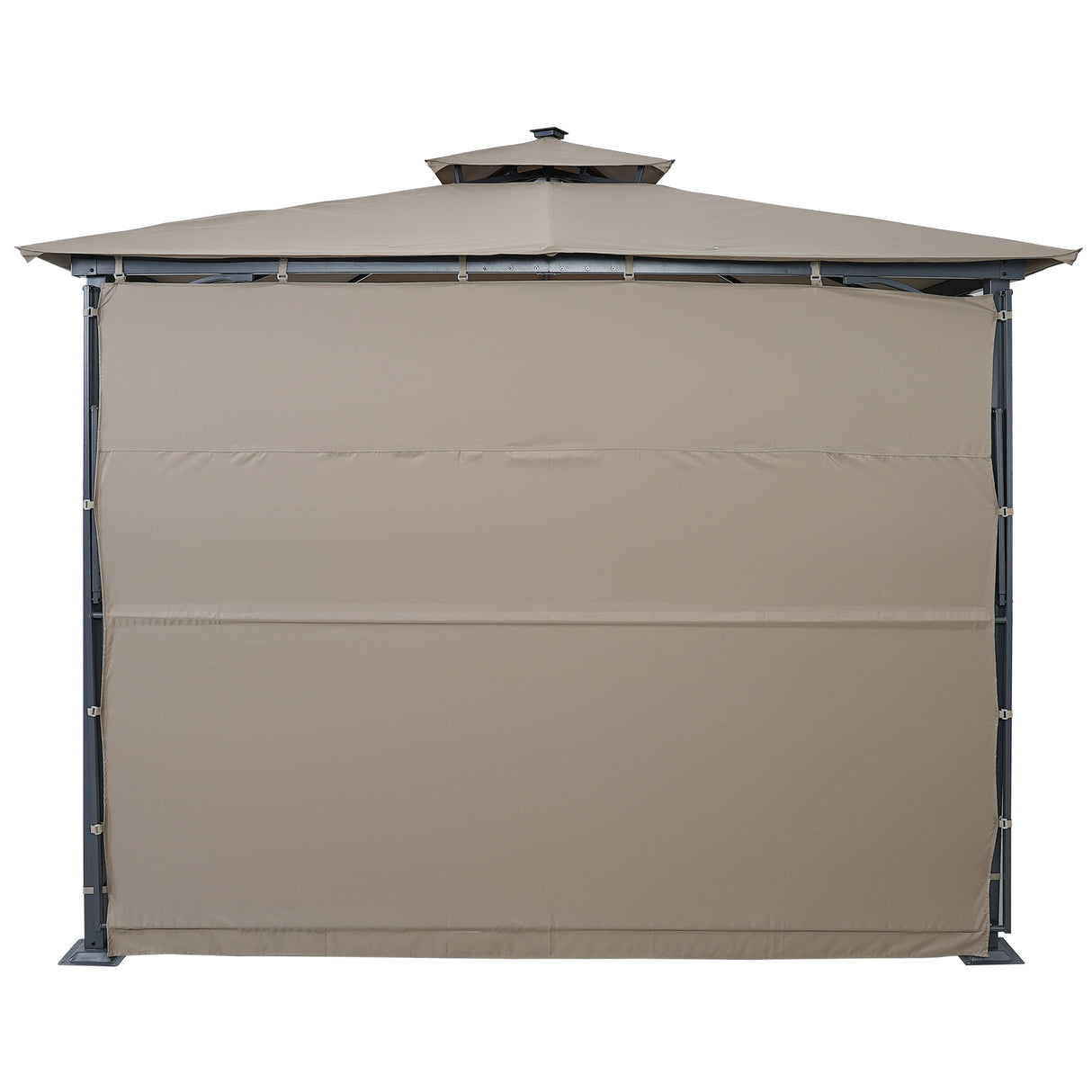 TOPMAX Patio 9.8ft.L x 9.8ft.W Gazebo with Extended Side Shed/Awning and LED Light for Backyard,Poolside, Deck, Brown