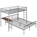 Twin Over Full Metal Bunk Bed with Desk, Ladder and Quality Slats for Bedroom, Metallic Silver（OLD SKU :LP000092AAN） - Home Elegance USA