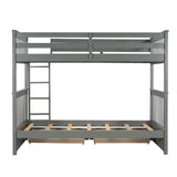 Twin-Over-Twin Bunk Bed with Ladders and Two Storage Drawers (Gray) - Home Elegance USA