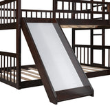 Full-Over-Full-Over-Full Triple Bed with Built-in Ladder and Slide , Triple Bunk Bed with Guardrails, Espresso(OLD SKU :LP000052AAP) - Home Elegance USA