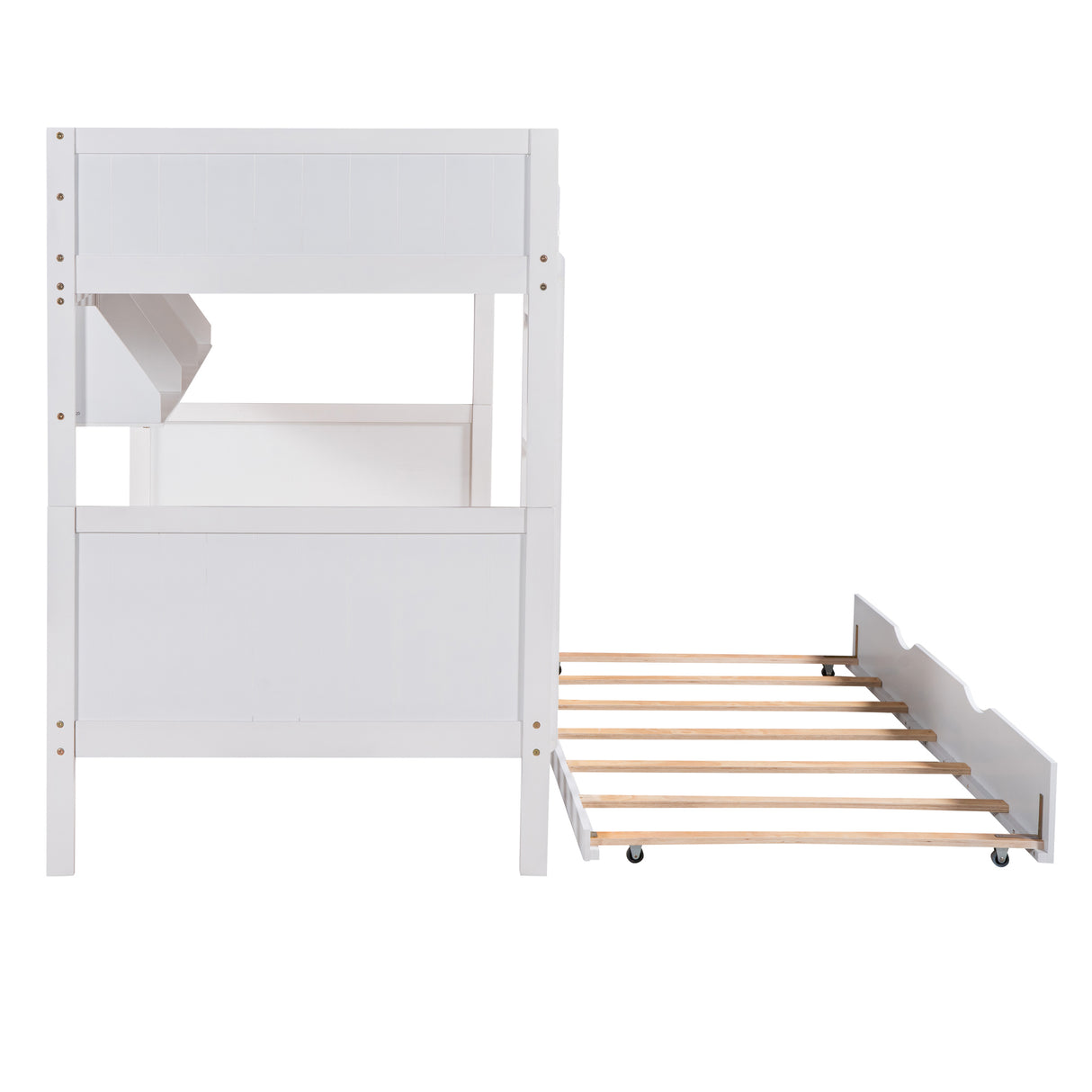 Twin-Over-Twin Bunk Bed with Twin size Trundle , Separable Bunk Bed with Bookshelf for Bedroom -White - Home Elegance USA