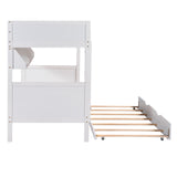 Twin-Over-Twin Bunk Bed with Twin size Trundle , Separable Bunk Bed with Bookshelf for Bedroom -White - Home Elegance USA