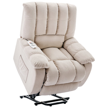 Massage Recliner Chair Electric Power Lift Recliner Chairs with Heat, Vibration, Side Pocket for Living Room Bedroom, Beige Home Elegance USA