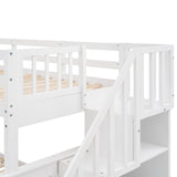 Stairway Twin-Over-Full Bunk Bed with Twin size Trundle, Storage and Guard Rail for Bedroom, Dorm, for Adults, White(OLD SKU :LP000119AAK) - Home Elegance USA