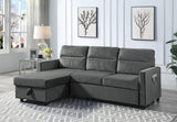 Ivy Dark Gray Velvet Reversible Sleeper Sectional Sofa with Storage Chaise and Side Pocket - Home Elegance USA