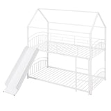 Twin Over Twin Metal Bunk Bed With Slide,Kids House Bed White - Home Elegance USA