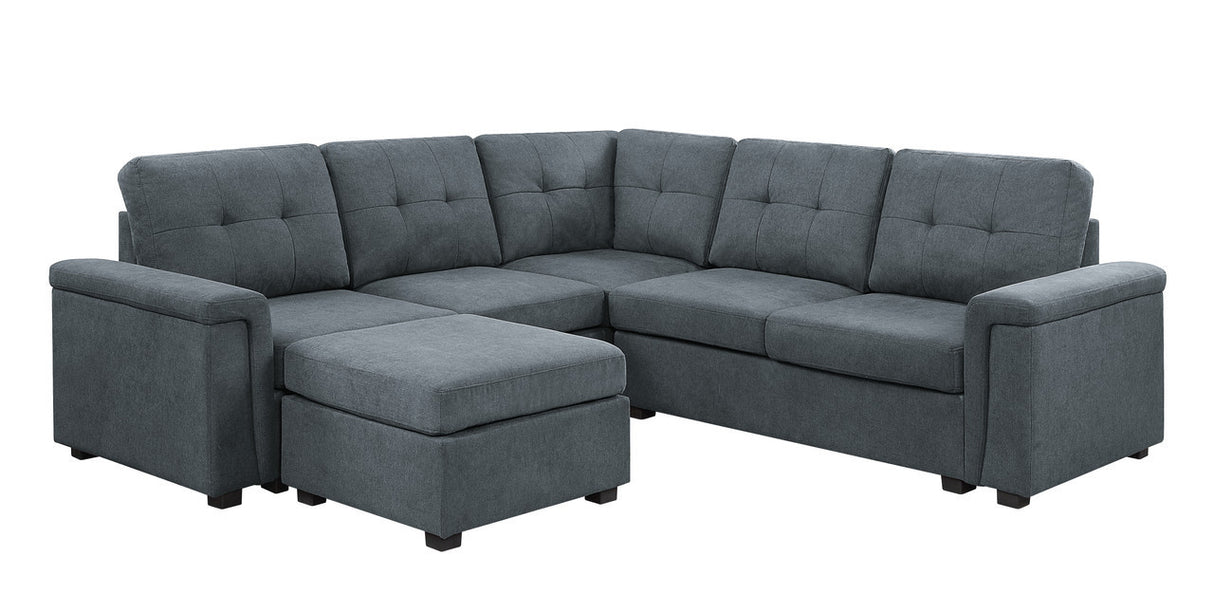 Isla Gray Woven Fabric 6-Seater Sectional Sofa with Ottoman - Home Elegance USA