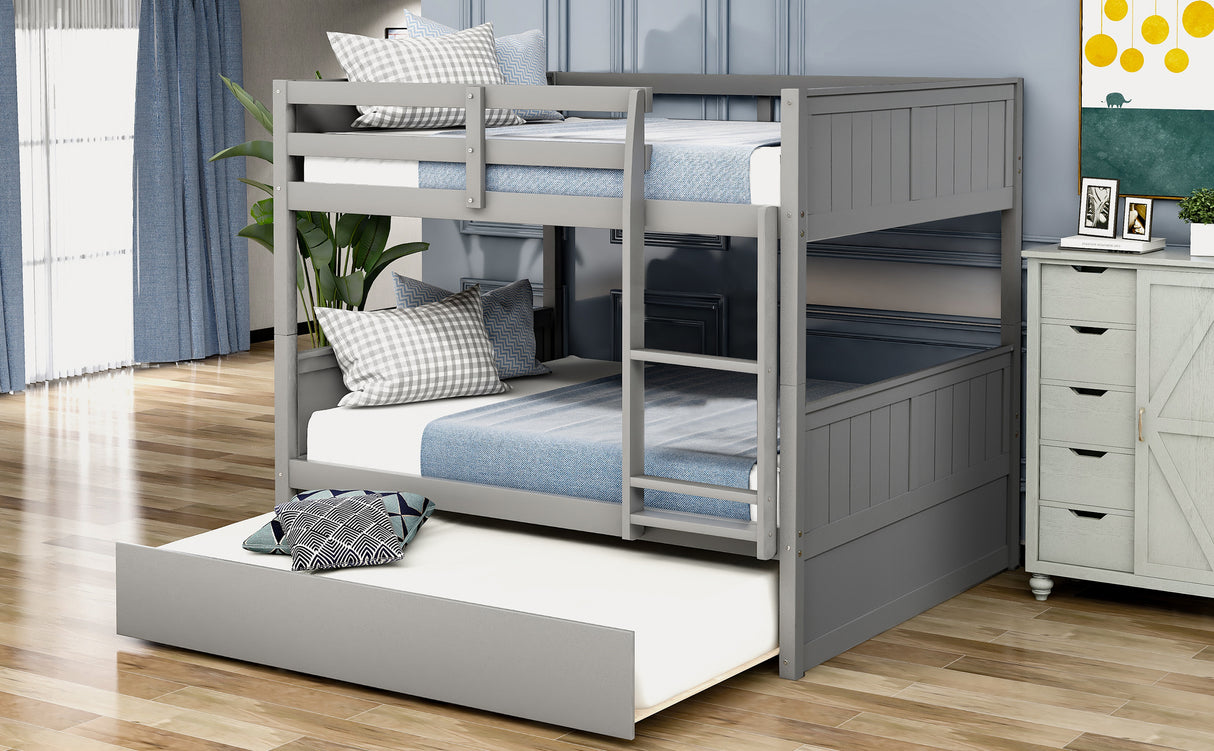 Full Over Full Bunk Bed with Twin Size Trundle, Gray ( old sku: LP000150AAE ) - Home Elegance USA