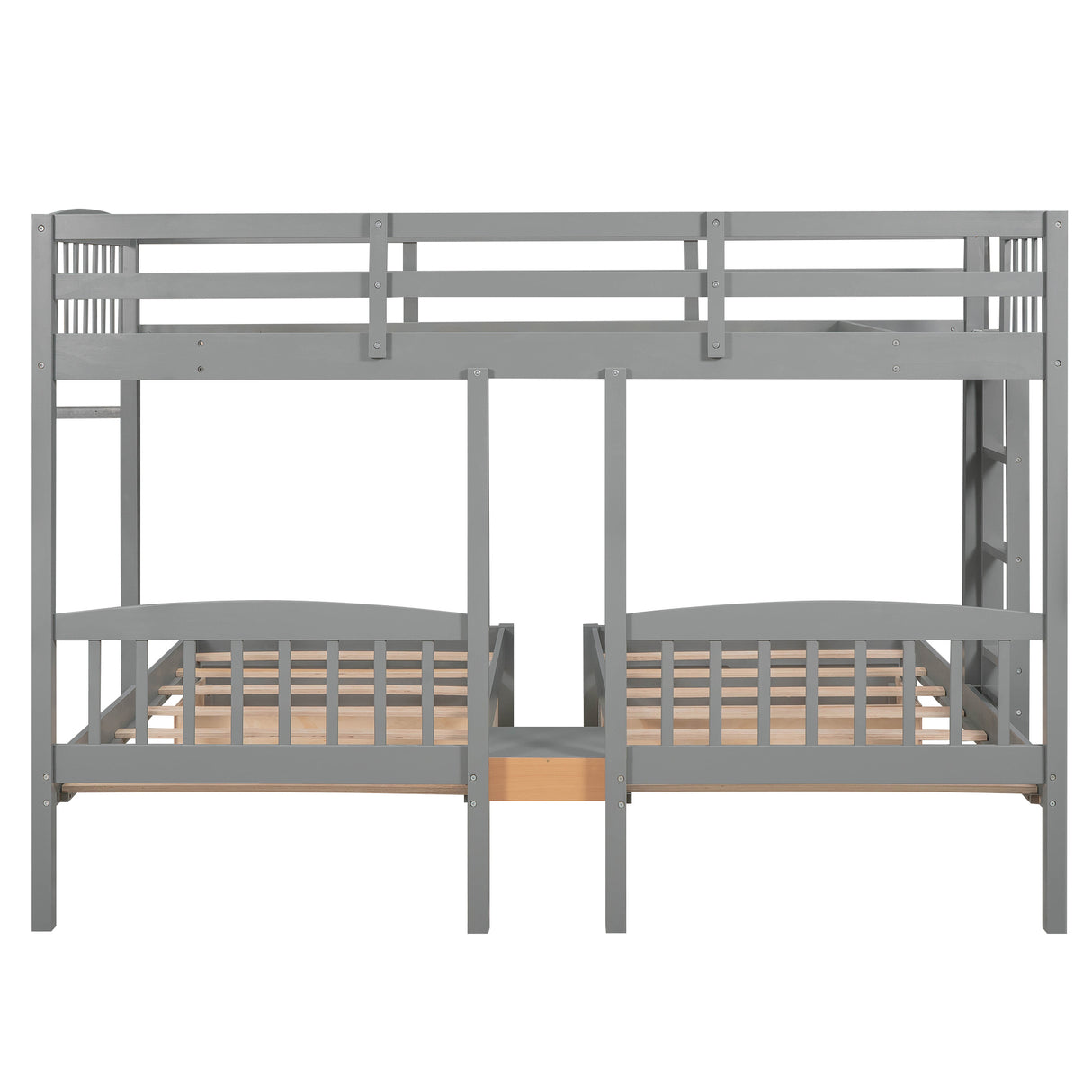 Twin over Twin & Twin Bunk Bed with Built-in Middle Drawer, Gray - Home Elegance USA