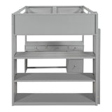 Full Size Loft Bed with Ladder, Shelves, and Desk, Gray - Home Elegance USA