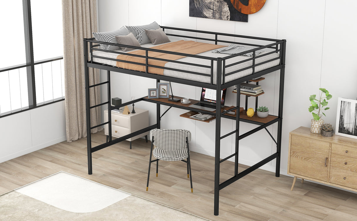 Loft Bed with Desk and Shelf , Space Saving Design,Full,Black (OLD SKU:MF285665AAB) - Home Elegance USA