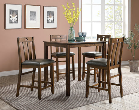Natural Brown Finish Dinette 5pc Set Kitchen Breakfast Counter Height Dining Table wooden Top Cushion Seats High Chairs Dining room Furniture - Home Elegance USA