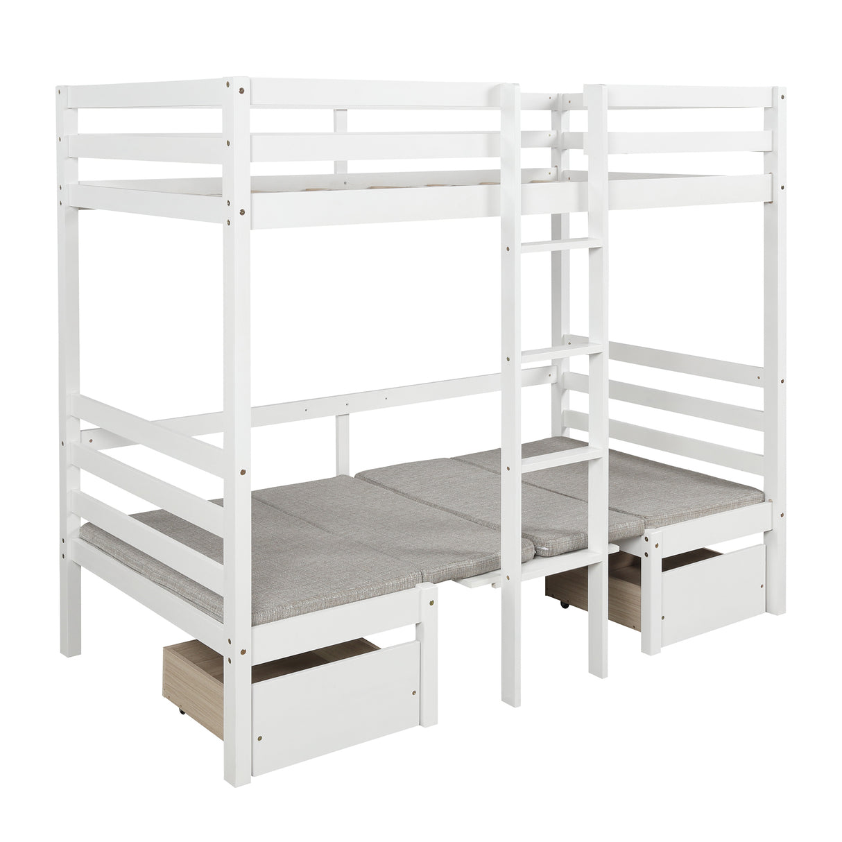 Functional Loft Bed (turn into upper bed and down desk，cushion sets are free),Twin Size,White - Home Elegance USA