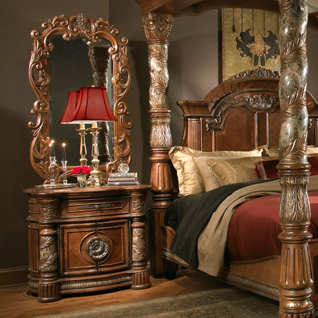 Aico Furniture - Villa Valencia 5 Piece Eastern King Poster Bedroom Set In Chestnut - 72000Ekp-55-5Set