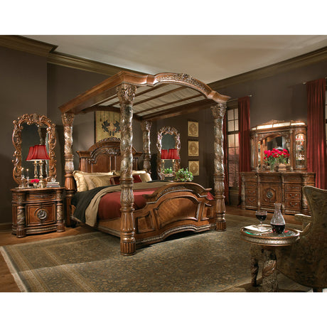 Aico Furniture - Villa Valencia 4 Piece Eastern King Poster Bedroom Set In Chestnut - 72000Ekp-55-4Set