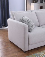 Penelope Light Gray Linen Fabric 4-Seater Sofa with 2 Ottoman and Pillows Home Elegance USA