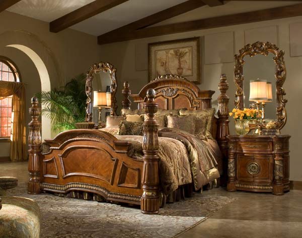 Aico Furniture - Villa Valencia 5 Piece Eastern King Poster Bedroom Set In Chestnut - 72000Ekp-55-5Set