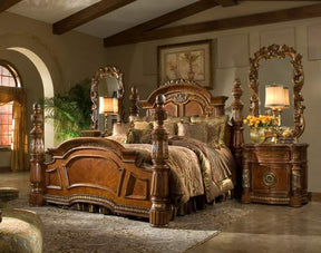 Villa Valencia 5-Piece Eastern King Poster Bedroom Set in Chestnut – Aico Furniture