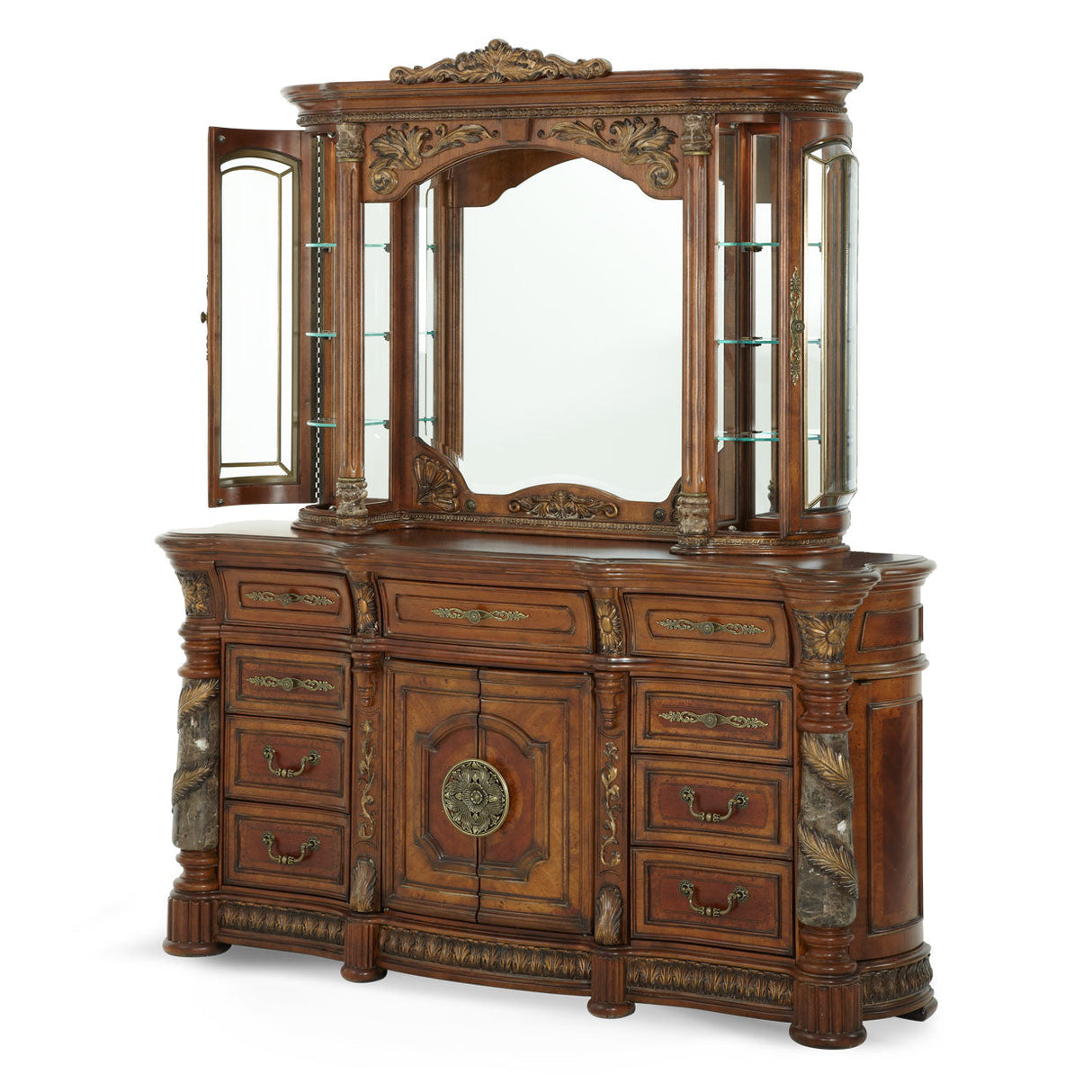 Aico Furniture - Villa Valencia Dresser With Mirror & Lighting Box - 72050-60Lb-55